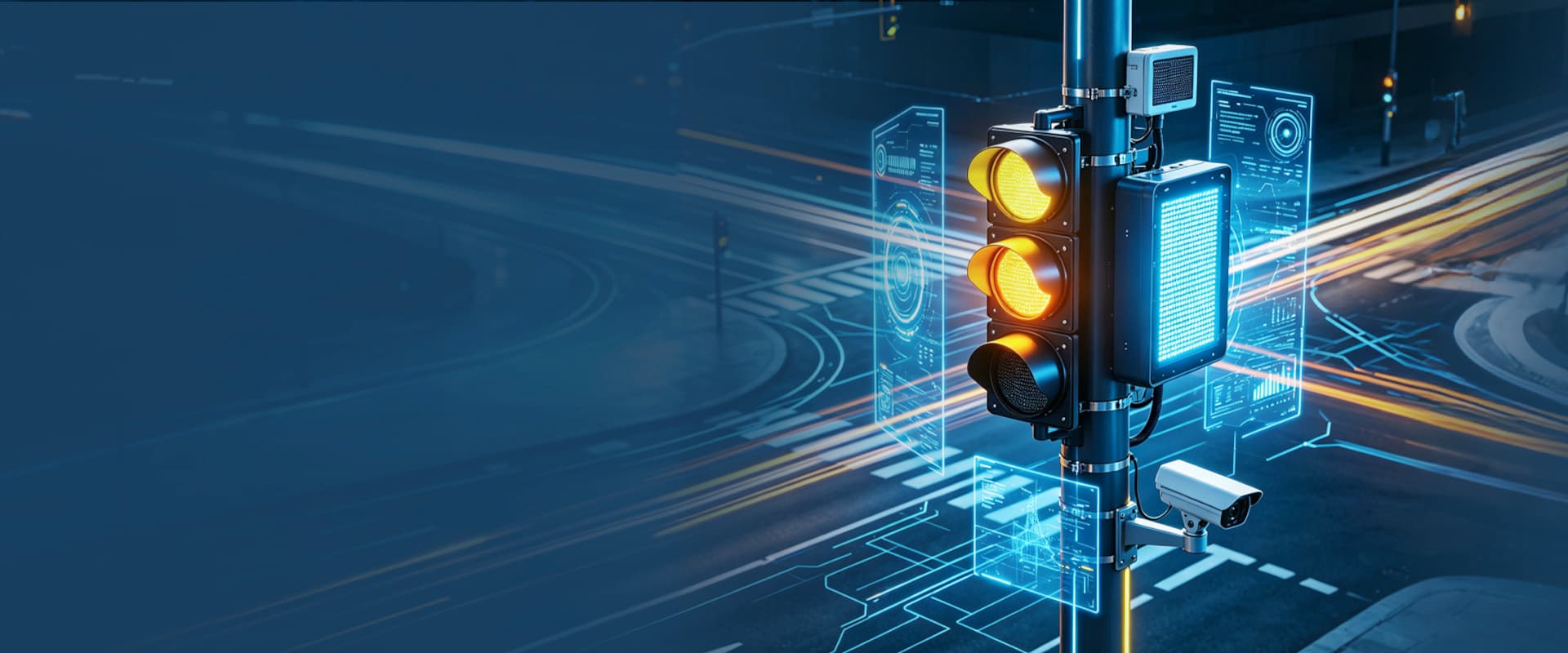 Application concept: illuminated traffic signal at a road junction